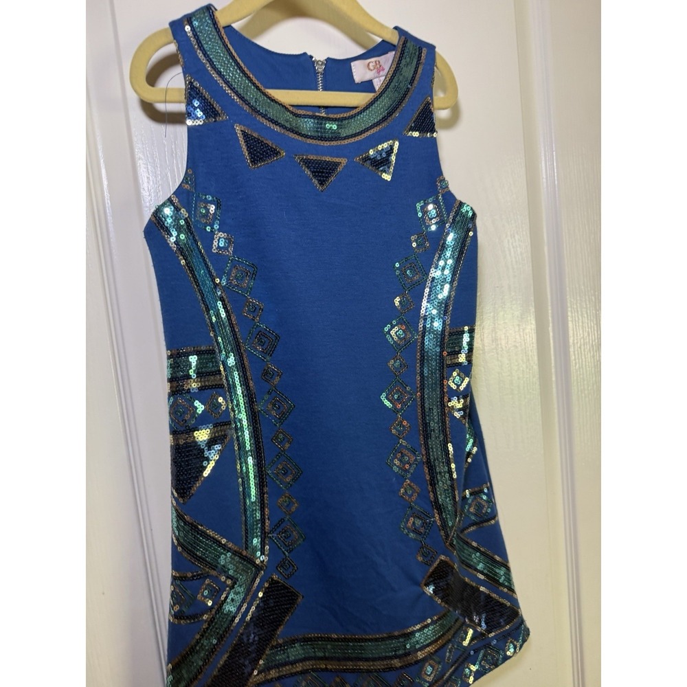GB Girls Size Small Royal Blue Sequin Dress Sleeveless Party Holiday Special Occ - Picture 4 of 9